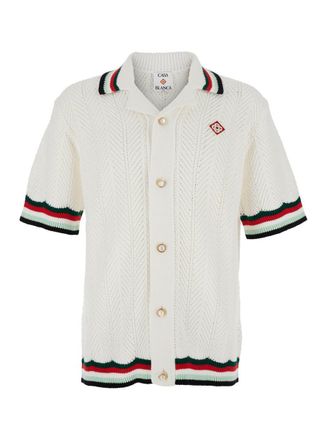 Casablanca White Shirt With Classic Collar And Chest Logo Patch In Cotton Man