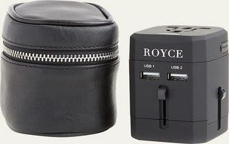 Royce Leather International Travel Adapter & Monogrammed Leather Case Set