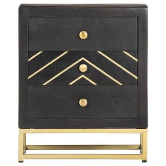 Berkfield Home Bedside Cabinet Black & Gold 40x30x50 cm Solid Mango Wood | Size: 40 x 30 x 50 cm