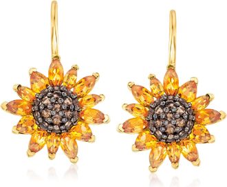 Ross-Simons Citrine and. Smoky Quartz Sunflower Drop Earrings in 18kt Gold Over Sterling