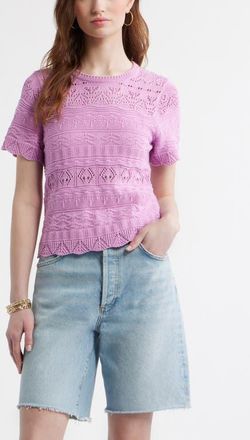 Treasure & Bond Pointelle Cotton Crewneck Sweater in Pink Gale at Nordstrom, Size Xx-Large