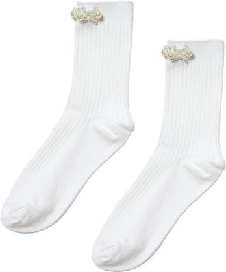 Stems Faux Pearl Cluster Rib Crew Socks in White at Nordstrom
