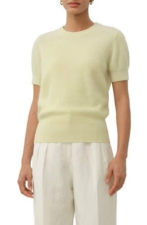 LilySilk Brushed Cashmere Short-Sleeve Sweater in Lemon Yellow at Nordstrom, Size X-Large