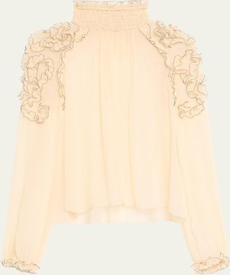 Ulla Johnson Magdalena Long-Sleeve Silk Blouse