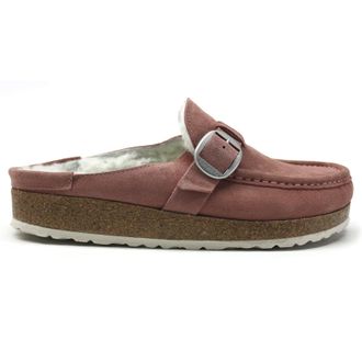 Birkenstock Buckley Shearling Suede Unisex Slip On Sandals - Pink Clay - Size:UK 7.5