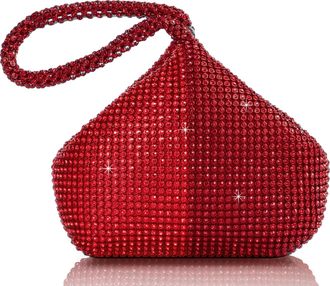 Babeyond Womens Rhinestone Clutch Evening Bags Sparkly Glitter Triangle Purse for 1920s Party Prom Wedding, Wine Red and Red, One Size