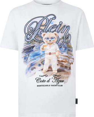 Philipp Plein Round Neck T-Shirt Teddy Yachting - Heren - T-shirts - Wit - L - Katoen - Tops