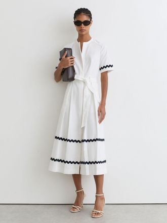 Reiss Stretch-cotton Wave-trim Midi Dress, 16