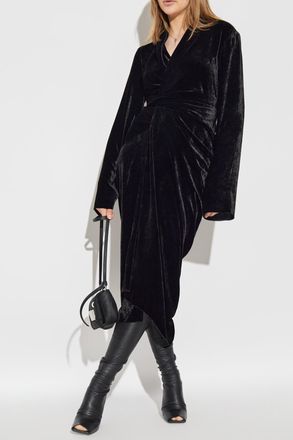 Rick Owens Velvet Dress With Wrap Tie, Womens, Black