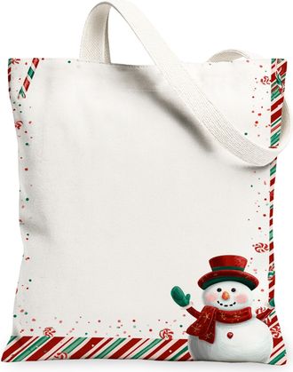 Generic Christmas Canvas Tote Bags, Fun Snow Man Pattern Reusable Shopping Bags, Fanciful Holiday Lightweight Washable Shoulder for, White, 13x15 Inch