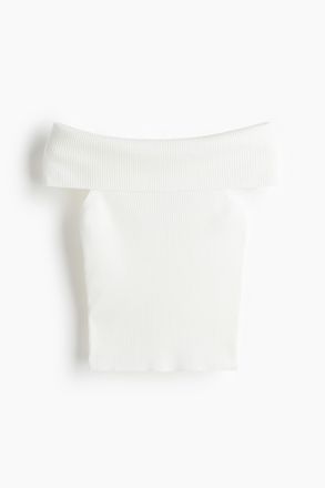 H&M Off-Shoulder-Top in Rippstrick - Weiss