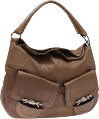 Ferragamo Tweedehands leren handtassen - Dames - Vintage Schoudertas - Beige - ONE Size - Vintage