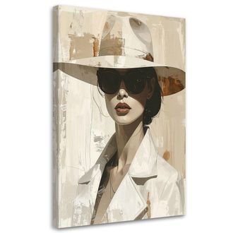 Feeby Cuadro Sobre Lienzo Mujer Elegante Con Sombrero Y Gafas Oscuras 80x120