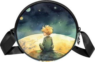 Generic Circle Crossbody Bag for Women, Boy Earth Planet Small Sling Bag Daypack with Zipper Adjustable Shoulder Straps Casual Ladies Girls Round Purse