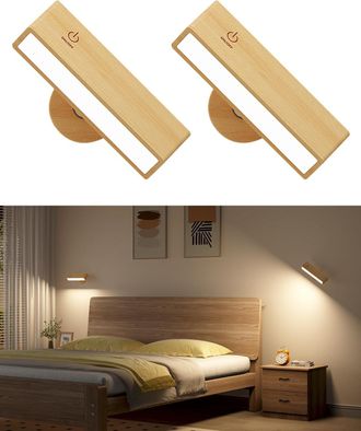 OEM Set Di 2 Lampade Da Parete In Legno, Ricaricabili Via Usb, Con Regolazione Luminosit&agrave; E Controllo Touch, Ideali Per Camera Da Letto O Comodino