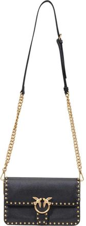 Pinko Pinko, Tassen, Dames, Zwart, ONE Size, Katoen, Love One Slouchy MN Studs SMA