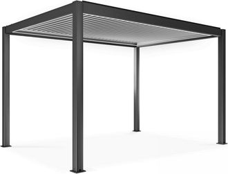 Oviala Pérgola bioclimática autoportante motorizada de 3 x 4 x 2,5m gris