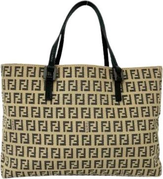 Fendi Pre-owned Tote Bags, female, Beige, Size: ONE SIZE Pre-owned Zucchino Nylon Leather Tote Bag