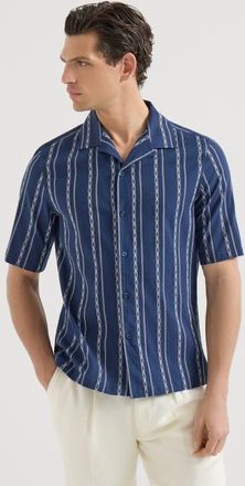 Brunello Cucinelli Seersucker short sleeve shirt in Navy Blue at Nordstrom, Size Xxx-Large Eu
