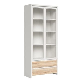 Petits Meubles Vitrina 2 puertas 2 cajones paneles de aglomerado madera y blanco