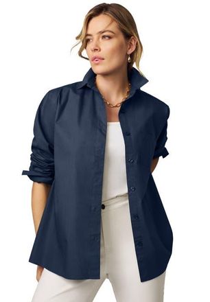 Jessica London Stretch Cotton Oversized Poplin Shirt in Navy at Nordstrom, Size 22