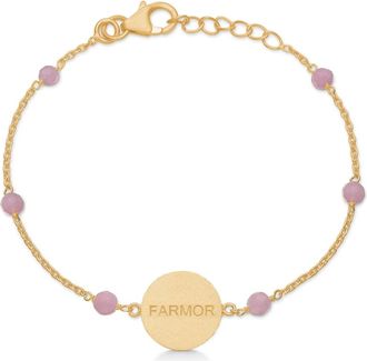 Frk. Lisberg Accessoires, Dames, Geel, ONE Size, Roze Chalcedoon Gouden Armband