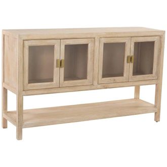 Wanderlust Deco Aparador de madera con 4 puertas de cristal 150 x 40 x 90h cm