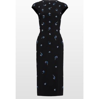 Jenny Packham Hydra Embellished Cap-Sleeve Midi Dress in Liquorice at Nordstrom, Size 12 Uk