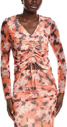 Shelli Segal Laundry By Shelli Segal Floral Printed Ruched Mesh Top