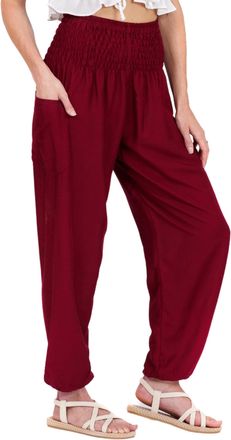 Lofbaz Harem Pants for Women Yoga Boho Hippie Clothing Womens Palazzo Bohemian Pajama Trousers Beach Indian Gypsy Genie Clothes - Solid 1 Burgundy 3XL