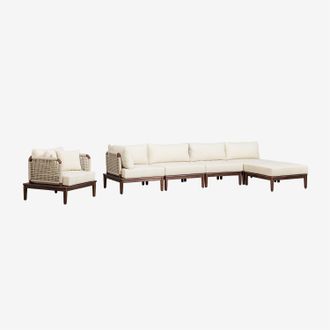 Sklum Sklum - Conjunto De Jard&iacute;n Con Sof&aacute; Modular Esquinero De 4 Piezas Con Puff Y Sill&oacute;n En Acacia Giulia