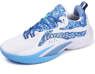 Generic Unisex Basketball Shoes Anti Slip Wear-Resistant Shock-Absorbing Couples Outdoor Fashionable Sports Boots Walking Shoes(White Blue,8.5 UK)