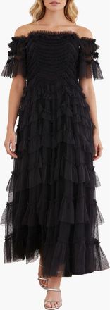 Needle & Thread Aviana Off-Shoulder Gown in Graphite at Nordstrom, Size 16