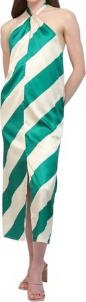 Fate Diagonal Stripes Halter Dress In Green/ Ivory