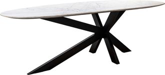 Richmond Interiors Asymmetrischer Design Tisch Trocadero mit weisser Marmor Tischplatte, 220 x 100 cm