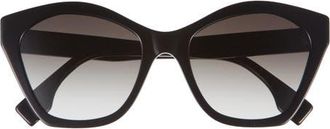 Fendi Lettering 52mm Square Sunglasses in Shiny Black /Gradient Brown at Nordstrom