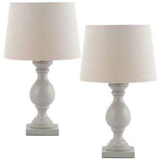 Loops 2 PACK Classic Wooden Table Lamp Taupe & Off-White Shade Pretty Bedside Light in White