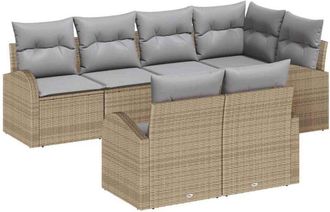 vidaXL Conjunto De Sof&aacute; De Jard&iacute;n 7 Pcs Beige Y Gris Claro Polirat&aacute;n Vidaxl