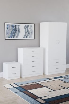 Home Discount Vida Designs Riano 3 Piece Bedroom Set 2 Draw Bedside & 5 Drawer Chest in White