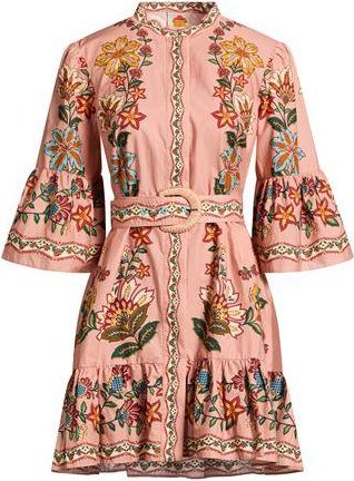 Farm Rio GARDEN DELIGHT PINK MINI DRESS