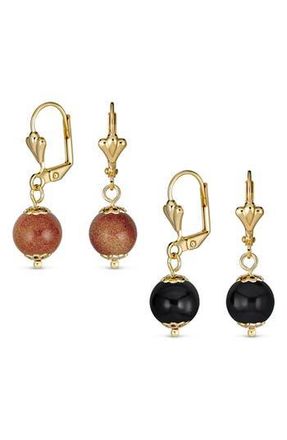 Bling Jewelry Set of 2 Assorted Classic Round Stone Drop Earrings in Black at Nordstrom Rack