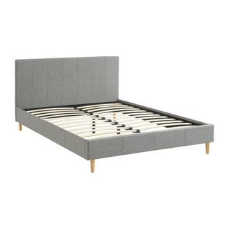 Sweeek Cama con somier y cabecero 140x190cm, acabado en tela, gris claro