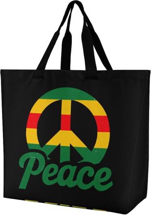 Generic Reggae Peace Sign Reusable Shopping Bags One Shoulder Grocery Tote Bag Waterproof Big Purse for Work Travel