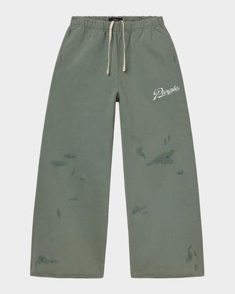 Purple Men & apos;s Distressed Cotton Flared Logo Sweatpants