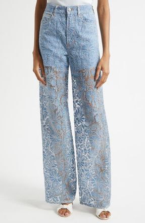 Veronica Beard Taylor Burnout Floral Wide Leg Jeans in Lakeshore at Nordstrom, Size 27