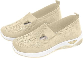Generic Womens Comfort Walking Shoes, Woven Lightweight Breathable Orthopedic Sneakers with Soft Sole, Arch Support and Stretch Fit Khaki