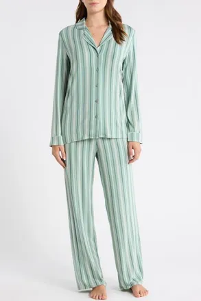 Nordstrom Moonlight Eco Knit Pajamas in Teal Varigated Stripe at Nordstrom, Size X-Large