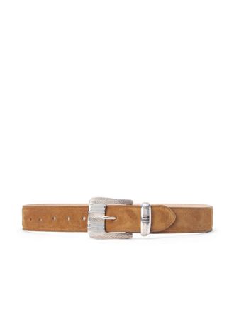 L'agence Womens Aya Western Suede Engraved Belt In Cognac