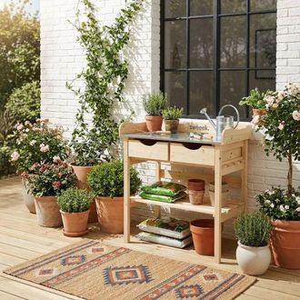 Sweeek Wooden Gardening Table in Light Brown