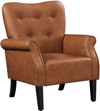 Yaheetech Poltrona da Salotto Moderna di Medioevo Divano Singolo per Soggiorno Gamba in Legno Poltrocina con Schienale Imbottito Giallo/Tessuto - Yaheetech